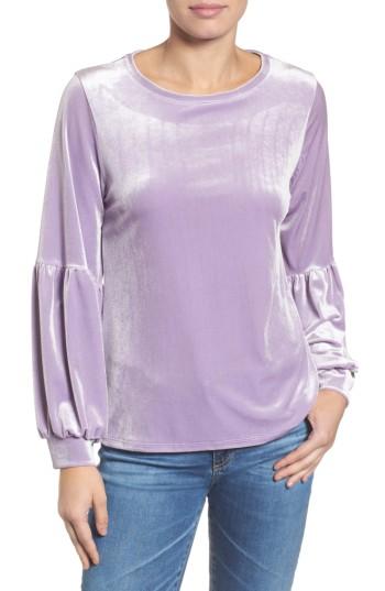 Women's Halogen Blouson Sleeve Stretch Velvet Top - Purple