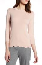 Petite Women's Halogen Scallop Edge Sweater, Size P - Pink