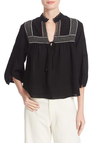 Women's Apiece Apart Loreto Embroidered Cotton Blouse