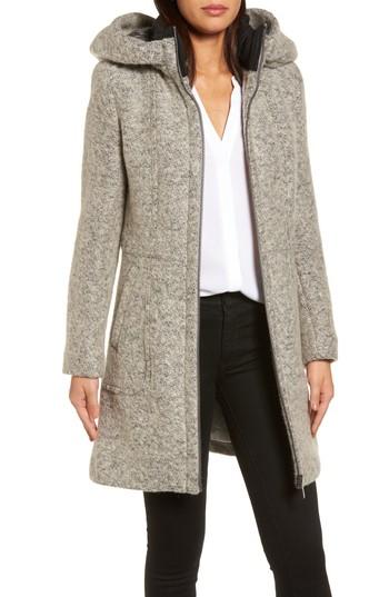 Women's Dkny Hooded Boucle Wool Blend Anorak - Grey