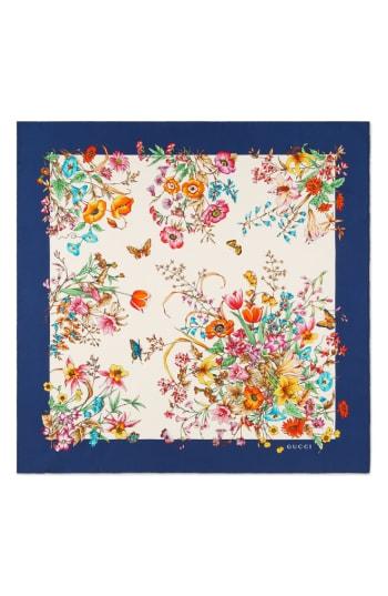 Women's Gucci Eighties Bouquet Silk Scarf, Size - Blue