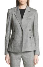 Women's Theory Double Breasted Linen Blend Suit Jacket - Black