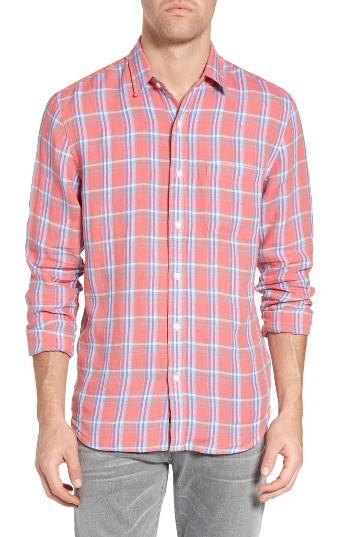 Men's Faherty Ventura Plaid Linen Sport Shirt - Coral