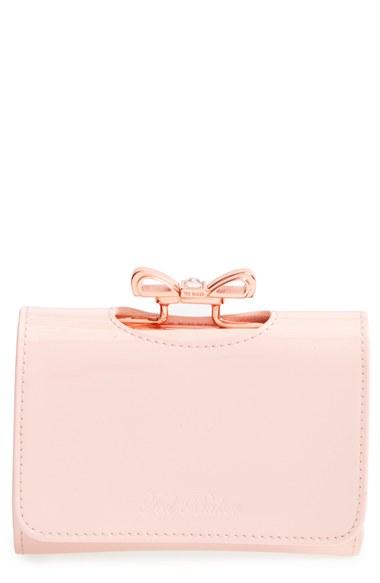 Women's Ted Baker London 'crystal Bow - Small' Patent Leather Clutch Wallet - Pink