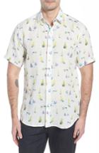 Men's Bugatchi Shaped Fit Sailboat Linen Sport Shirt - White