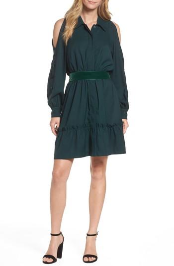Petite Women's Eliza J Cold Shoulder Shirtdress P - Green