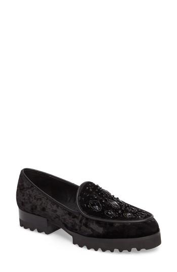 Women's Donald J Pliner Elen Beaded Velvet Loafer M - Black
