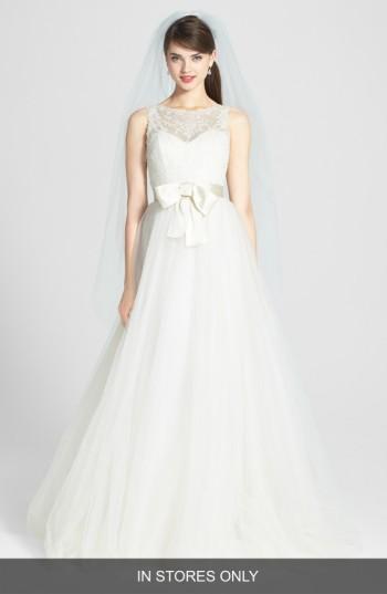 Women's Amsale Quinn French Lace Illusion Bodice Tulle Wedding Dress