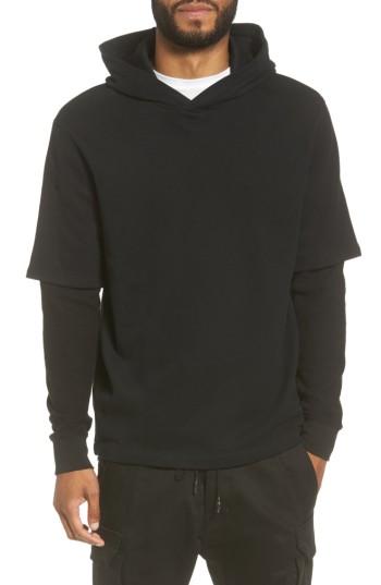 Men's Vince Double Layer Waffle Sleeve Hoodie - Black