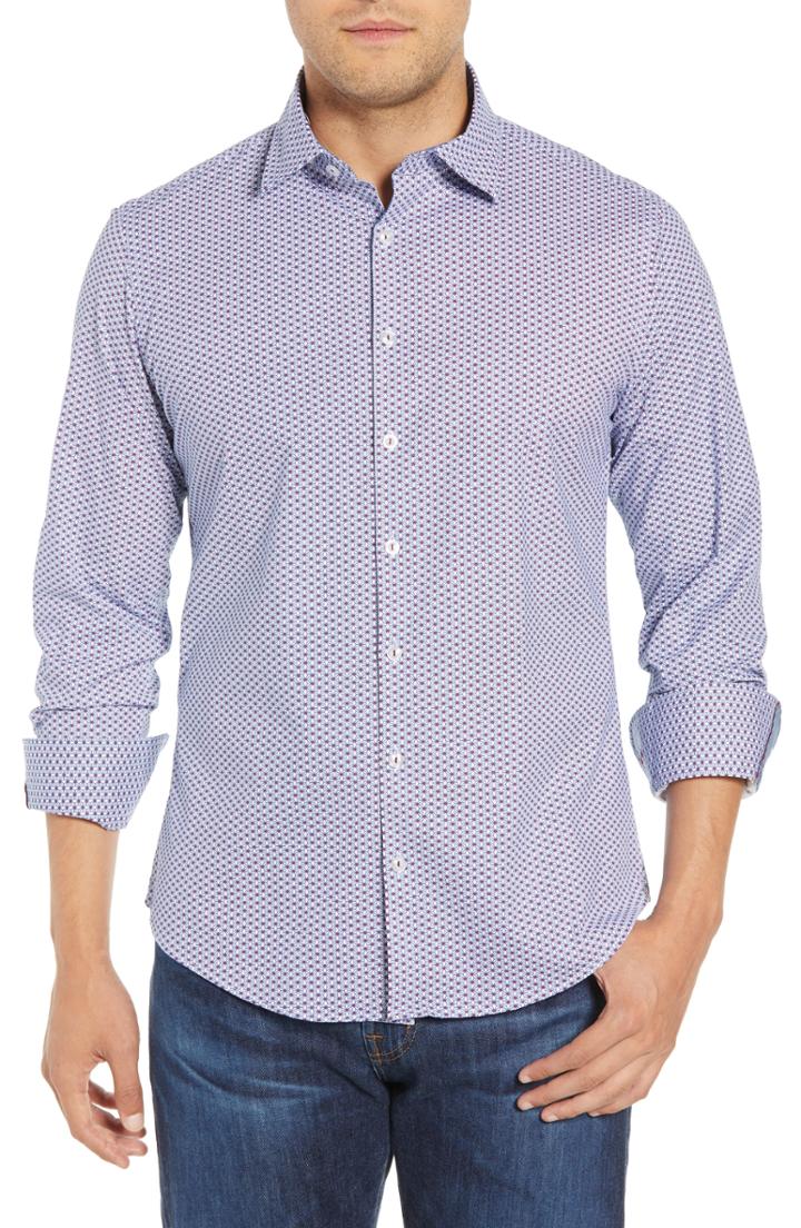 Men's Stone Rose Regular Fit Geometric Stretch Sport Shirt - Blue