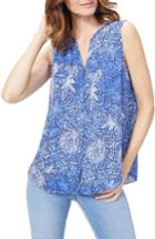 Petite Women's Nydj Pleat Back Sleeveless Split Neck Blouse, Size P - Blue