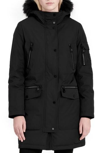 Women's Calvin Klein Expedition Hooded Down Parka With Faux Fur Trim - Black