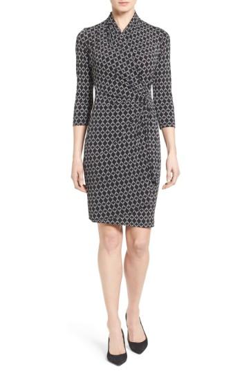 Women's Karen Kane Print Jersey Cascade Faux Wrap Dress - Black