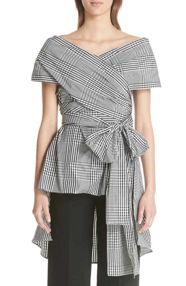 Women's Lela Rose Glen Plaid Wrap Top (similar To 14w-16w) - Black