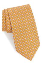 Men's Salvatore Ferragamo Gloria Print Silk Tie, Size - Orange