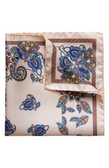 Men's Eton Paisley Silk Pocket Square, Size - White