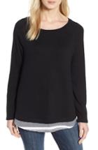 Women's Caslon Button Back Layered Look Sweatshirt - Black