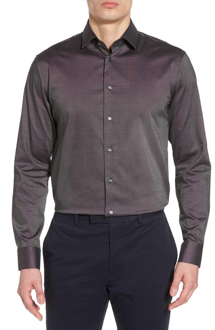 Men's Calibrate Trim Fit Non-iron Stretch Solid Dress Shirt .5 32/33 - Black