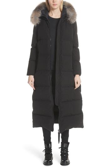 Women's Moncler Bernache Hooded Down Coat With Removable Genuine Fox Fur Trim - Black