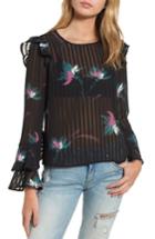 Women's Bp. Ruffled Sheer Stripe Blouse - Black