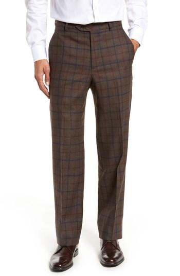 Men's Berle Flat Front Windowpane Wool Trousers