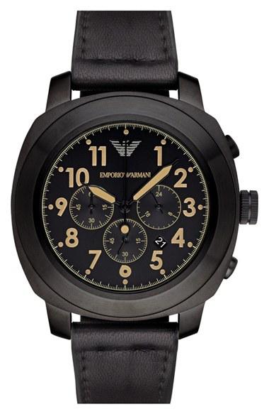 Men's Emporio Armani Chronograph Leather Strap Watch, 46mm