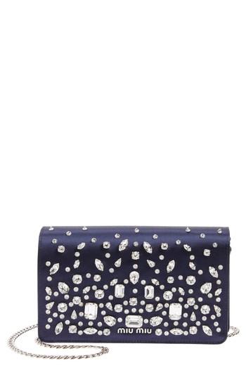 Miu Miu Swarovski Crystal Embellished Shoulder Bag - Blue