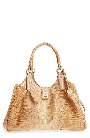 Brahmin Elisa Croc Embossed Leather Shoulder Bag - Beige