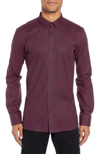 Men's Boss Elisha Extra Slim Fit Microprint Sport Shirt - Red