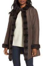 Women's George Simonton Couture Packable Silk Coat With Genuine Rabbit Fur Trim