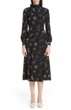 Women's Co Hat Print Button Shoulder Silk Dress - Black