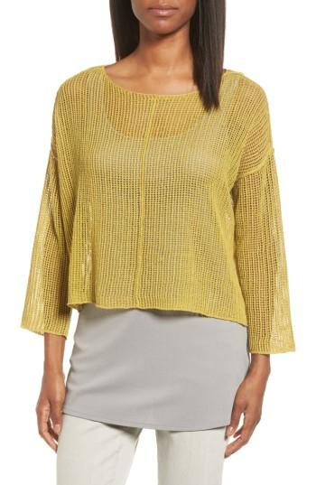Petite Women's Eileen Fisher Organic Linen Crop Sweater, Size P - Green