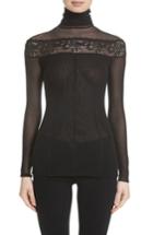 Women's Fuzzi Sheer Lace Trim Tulle Turtleneck - Black