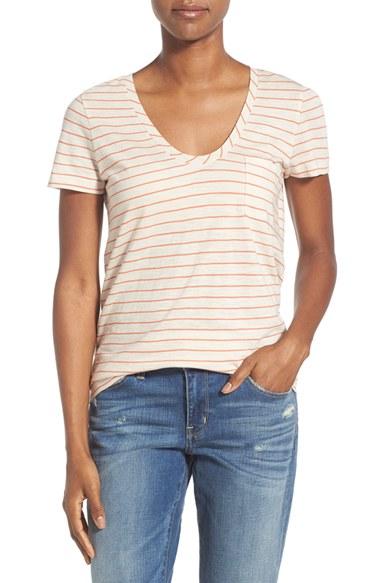 Petite Women's Caslon Relaxed Slub Knit U-neck Tee P - Beige