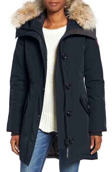 Women's Canada Goose Rossclair Genuine Coyote Fur Trim Down Parka - Blue