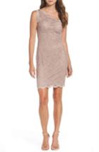 Women's Morgan & Co. Glitter Lace One-shoulder Body-con Dress /6 - Beige