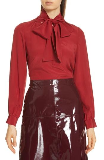 Women's Lewit Tie Neck Silk Blouse - Red