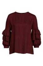 Women's Caslon Ruffle Sleeve Detail Top, Size - Burgundy