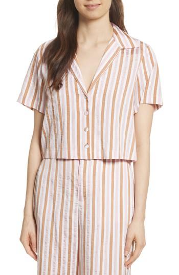 Women's Frame Stripe Mini Crop Shirt - Pink