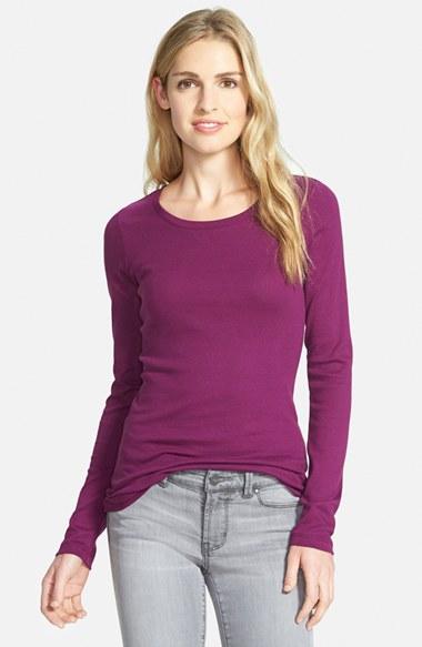 Petite Women's Caslon Long Sleeve Scoop Neck Cotton Tee P - Purple