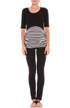 Women's Olian 'mandy' Stripe Maternity/nursing Elbow Sleeve Top