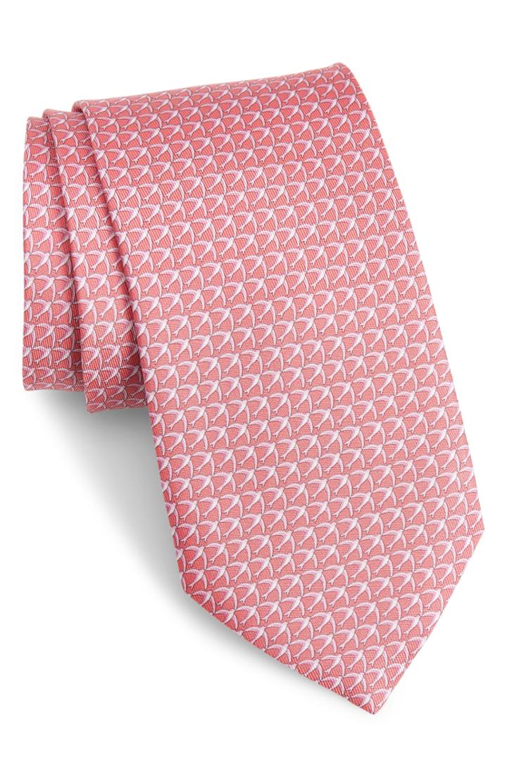 Men's Salvatore Ferragamo Giugno Bird Print Silk Tie, Size - Pink