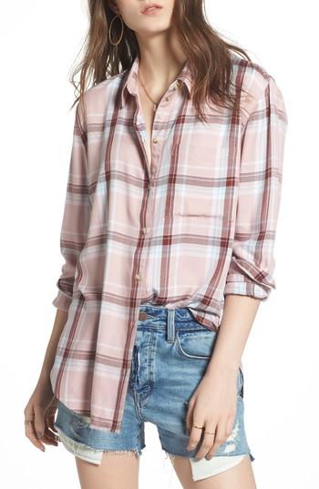 Women's Treasure & Bond Plaid Boyfriend Shirt - Pink