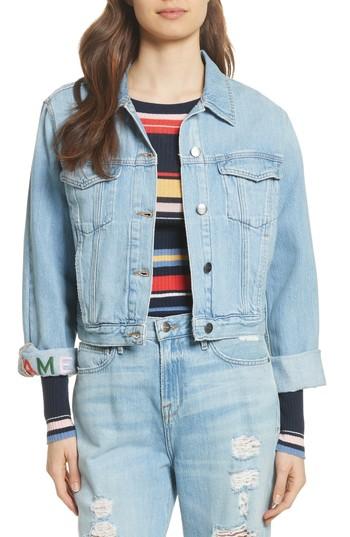 Women's Frame Embroidered Denim Jacket - Blue