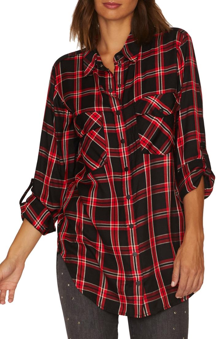 Women's Sanctuary Main Street Plaid Boyfriend Tunic Shirt - Black