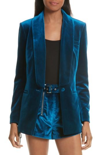 Women's Self-portrait Velvet Blazer - Blue