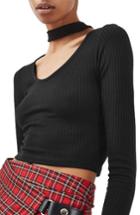 Women's Topshop Long Sleeve Choker Collar Crop Top Us (fits Like 0) - Black