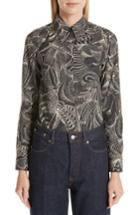 Women's Dries Van Noten Tattoo Print Cotton Blouse Us / 38 Fr - Black