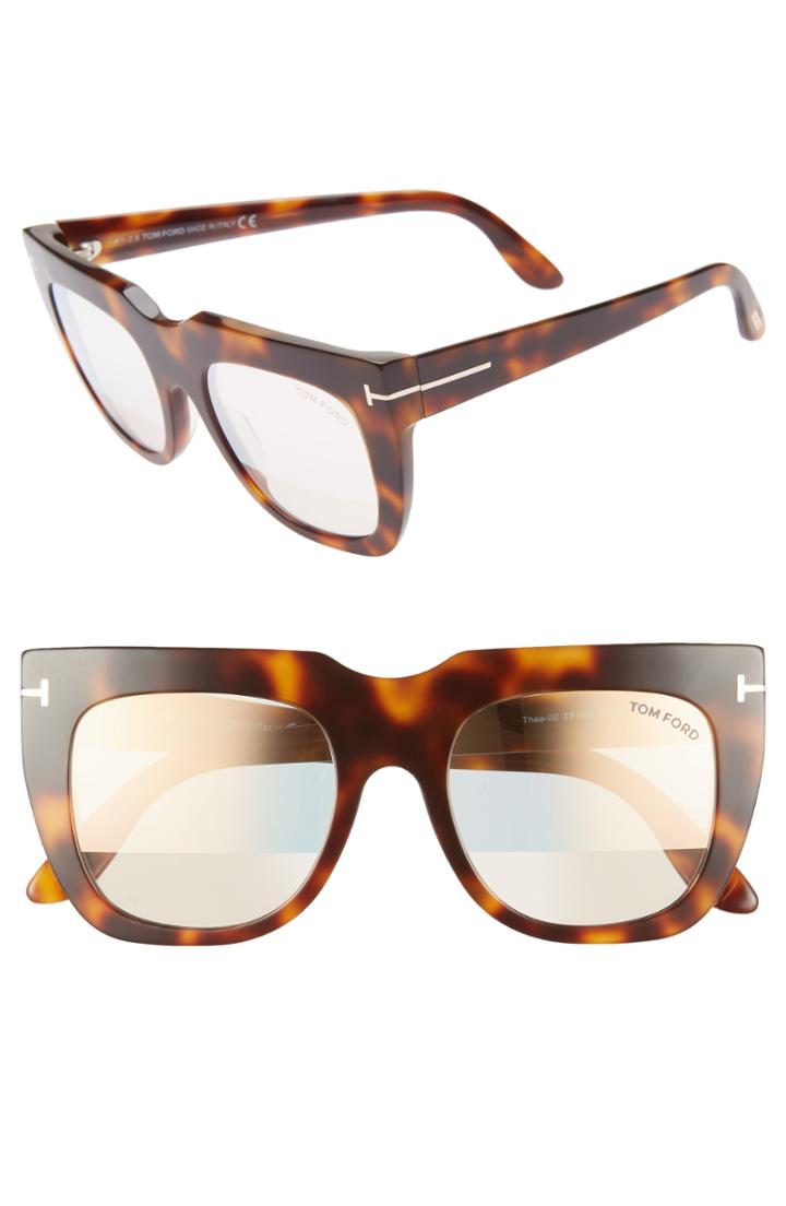 Women's Tom Ford Thea 51mm Mirrored Cat Eye Glasses - Shiny Havana/ Pink Gold/ Clear