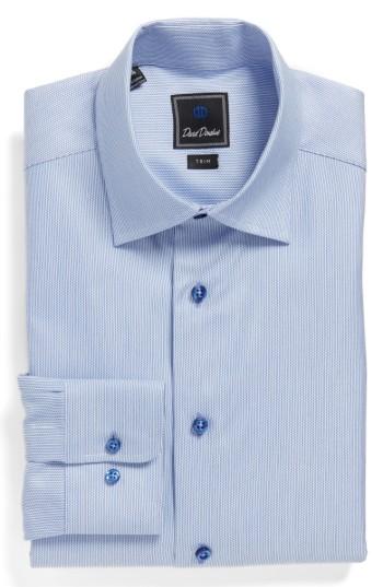Men's David Donahue Trim Fit Solid Dress Shirt - 32/33 - Blue